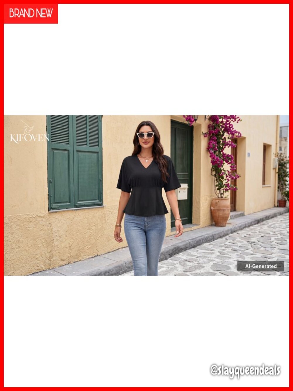 Ruffle V Neck Short Sleeve Ruched Tunic Blouse Top - Picture 6 of 6